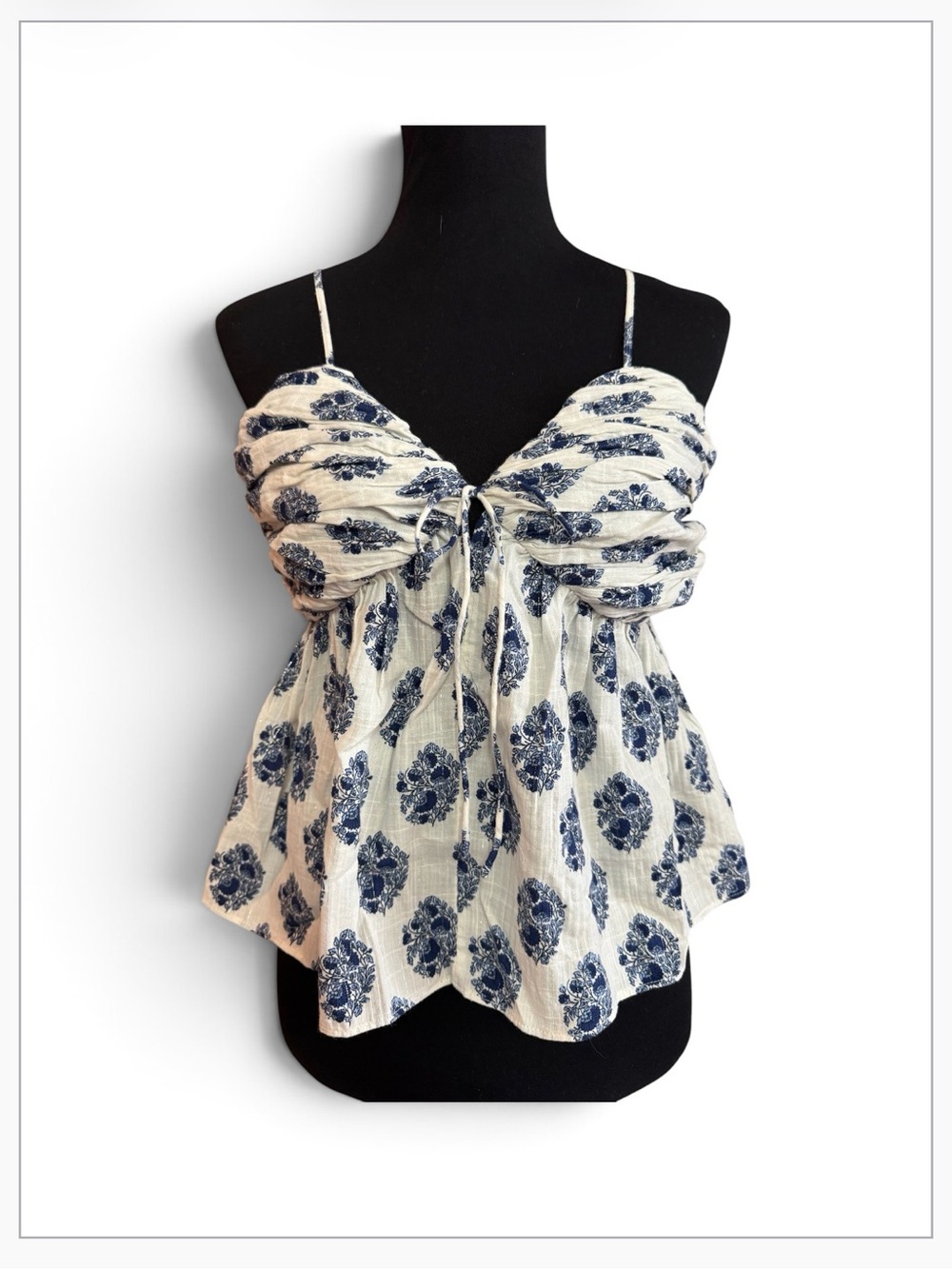 New J.Crew Ruched Spaghetti Strap Floral Tank Top - White & Navy Size 6